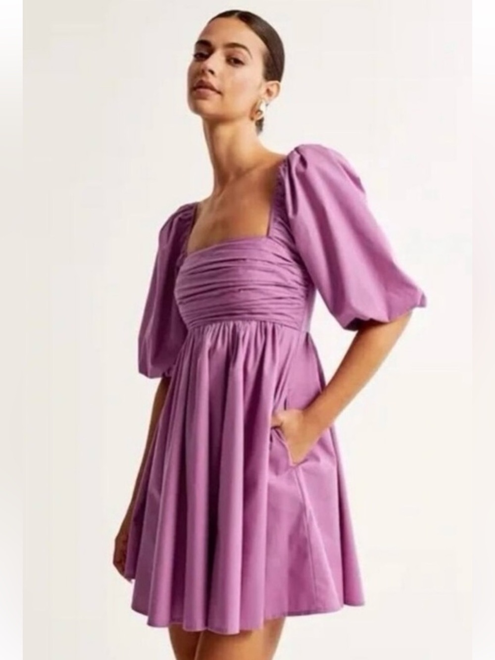 Abercrombie & Fitch | Emerson Poplin Puff Sleeve Mini Dress Mauve, Size SP